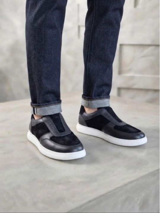 Erkaklar uchun keda zamsh va teri kombinatsiyada,Slip-on - 