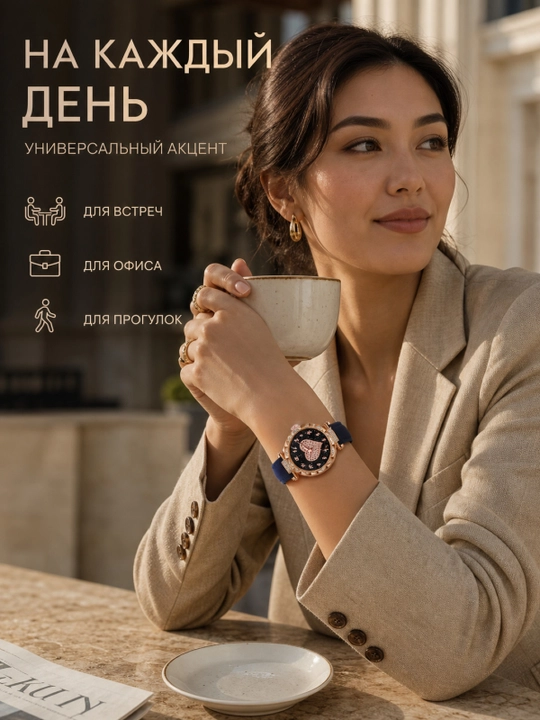 Женские кварцевые часы с ремешком и стразами