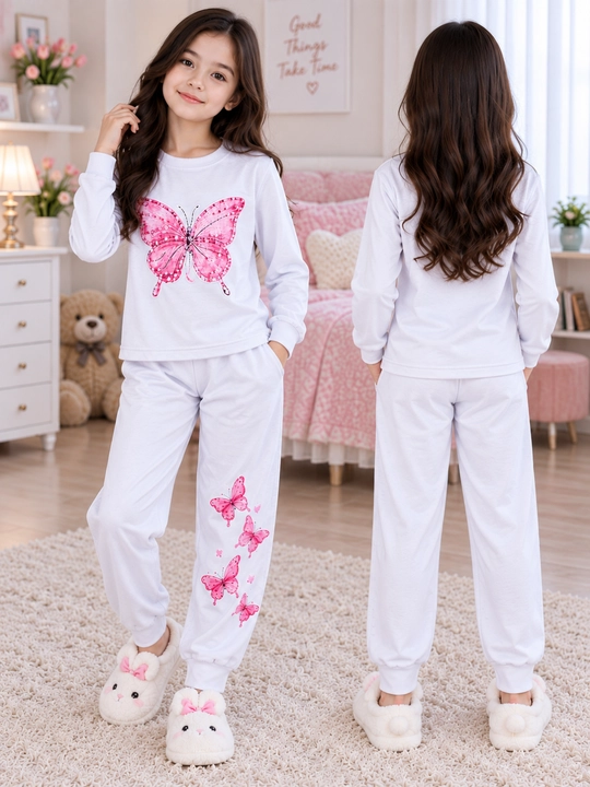 Qizaloq pijamasi, kapalakli yumshoq uy kiyimi, qizlar uchun shinam pijama - 