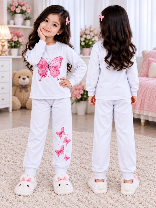 Qizaloq pijamasi, kapalakli yumshoq uy kiyimi, qizlar uchun shinam pijama