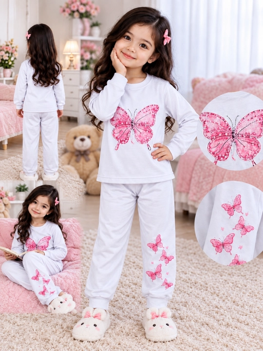 Qizaloq pijamasi, kapalakli yumshoq uy kiyimi, qizlar uchun shinam pijama