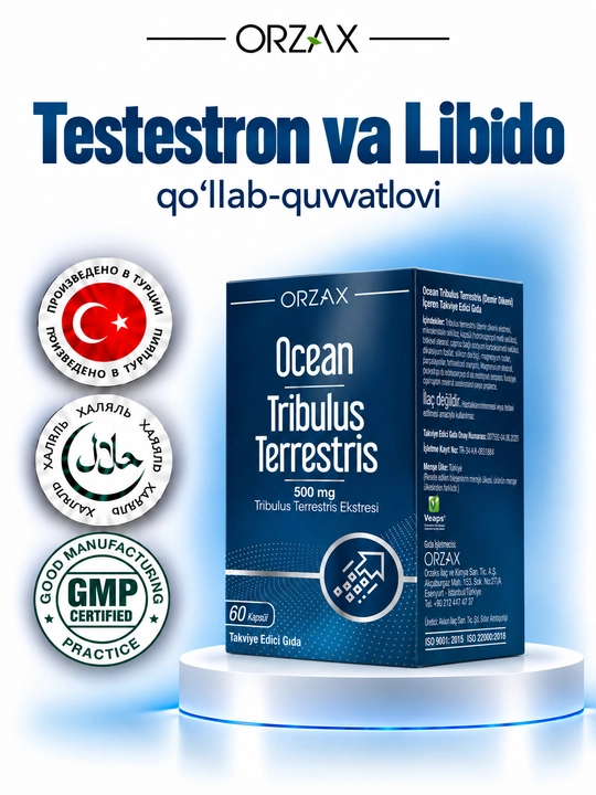 Ocean Tribulus Terrestris — erkaklar quvvati, libido va fertilitet uchun, 60 kapsula Halol - 