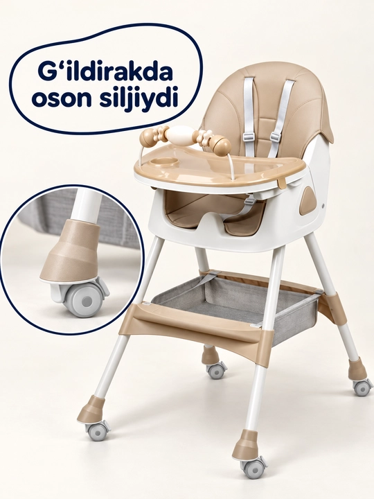 FIDGO bolalar ovqatlantirish stulchasi, yig‘iladigan, patnisli, 20 kg gacha