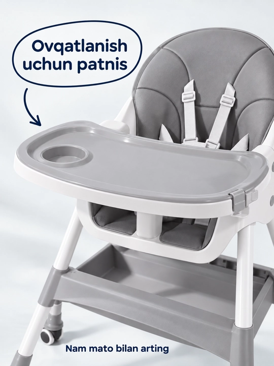 FIDGO bolalar ovqatlantirish stulchasi, yig‘iladigan, patnisli, 20 kg gacha