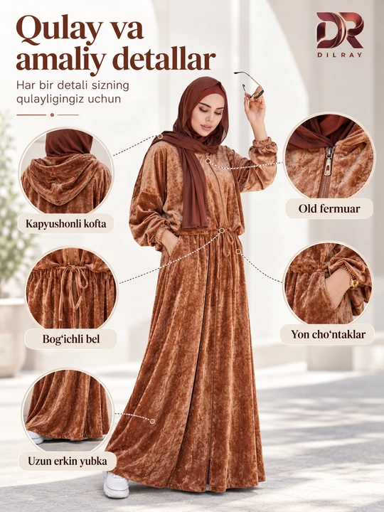 Ayollar kofta va yubka to‘plami, keng fason, Free size 46–54