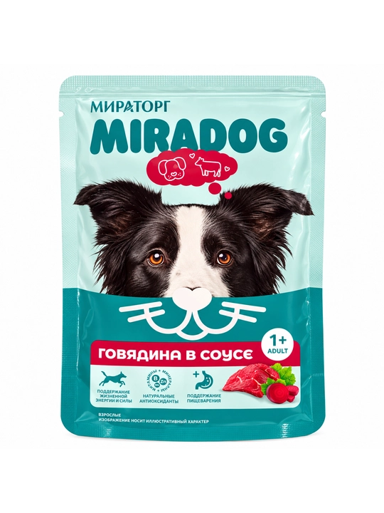 Kattalar itlari uchun sousdagi mol go‘shti qo‘shilgan Miratorg MiraDog ho‘l ozuqa 24 dona - 