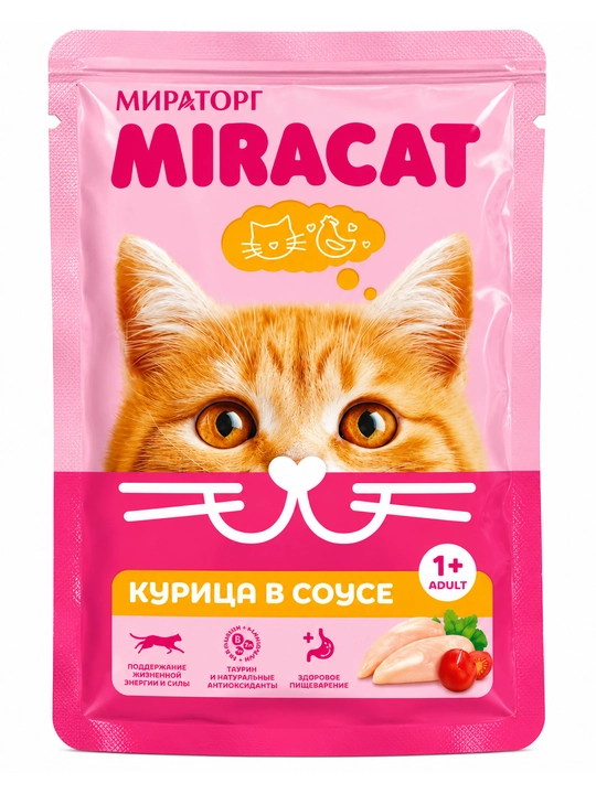 Kattalar mushuklari uchun sousli tovuqli Miratorg MiraCat ho‘l ozuqasi, 24 dona - 