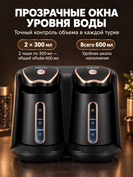 Electric Turk 2-in-1 SOKANY,tez isitiladigan,Double Turk SK-04013,1200W,600ml
