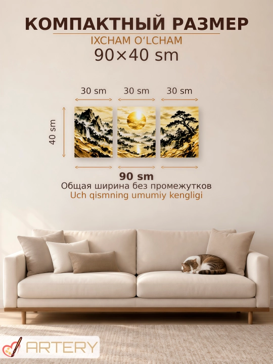 Modulli kartina, triptix, yog‘och karkasli 3 ta xolstdan iborat to‘plam, devor uchun rasm