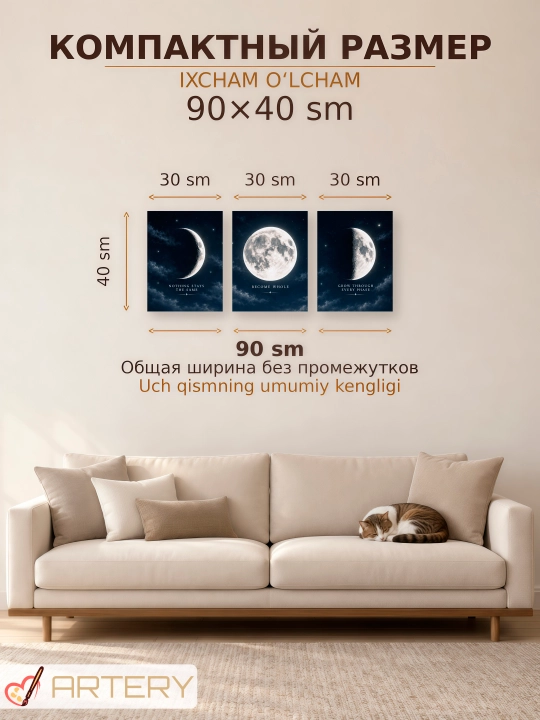 Модульная картина, триптих на холсте, комплект из 3 частей на подрамниках, декор для стены