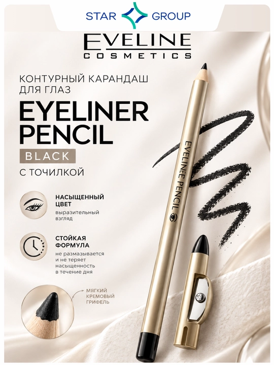 Контурный карандаш для глаз Eyeliner Pencil Black с точилкой - 
