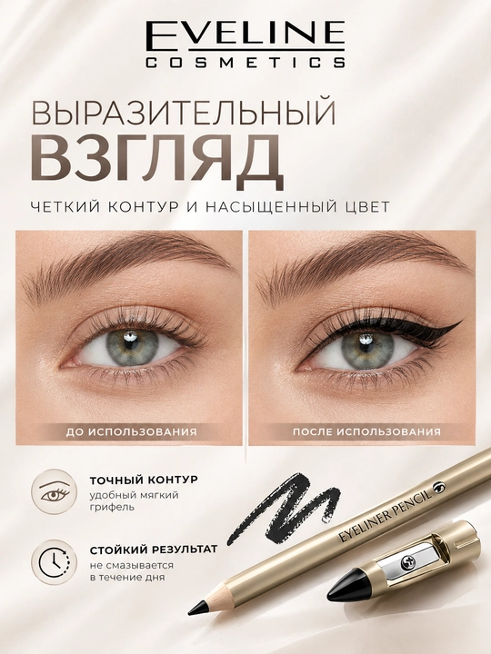 Контурный карандаш для глаз Eyeliner Pencil Black с точилкой