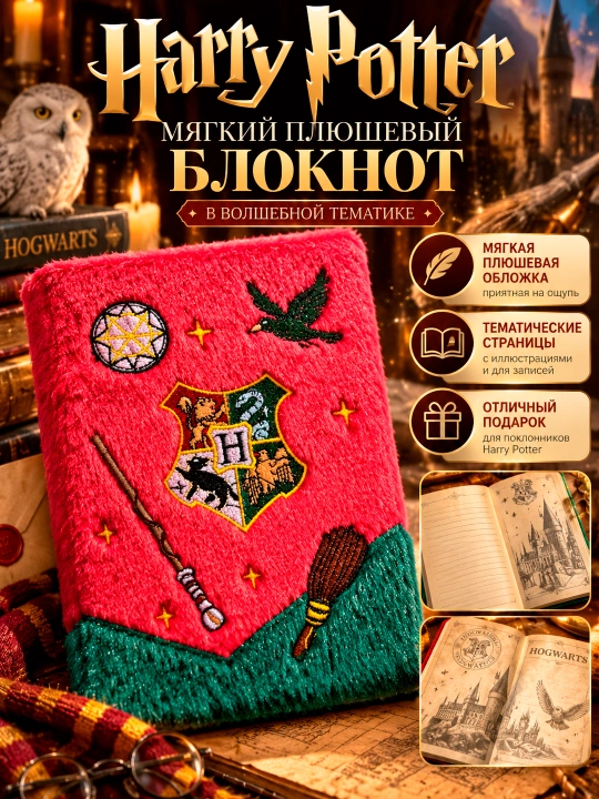 Harry Potter, sehrli mavzudagi yumshoq plyush bloknot - 