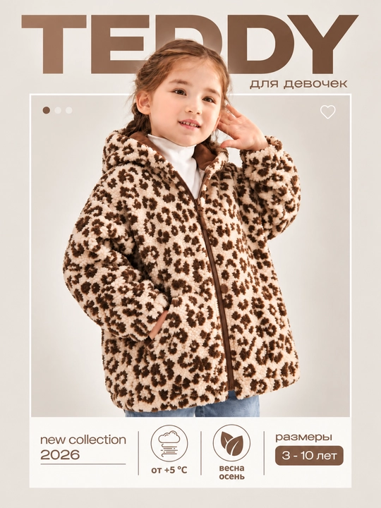 Шубка Teddy для девочек, теплая куртка барашек, плюшевая шуба с цветами, 3–10 лет - 
