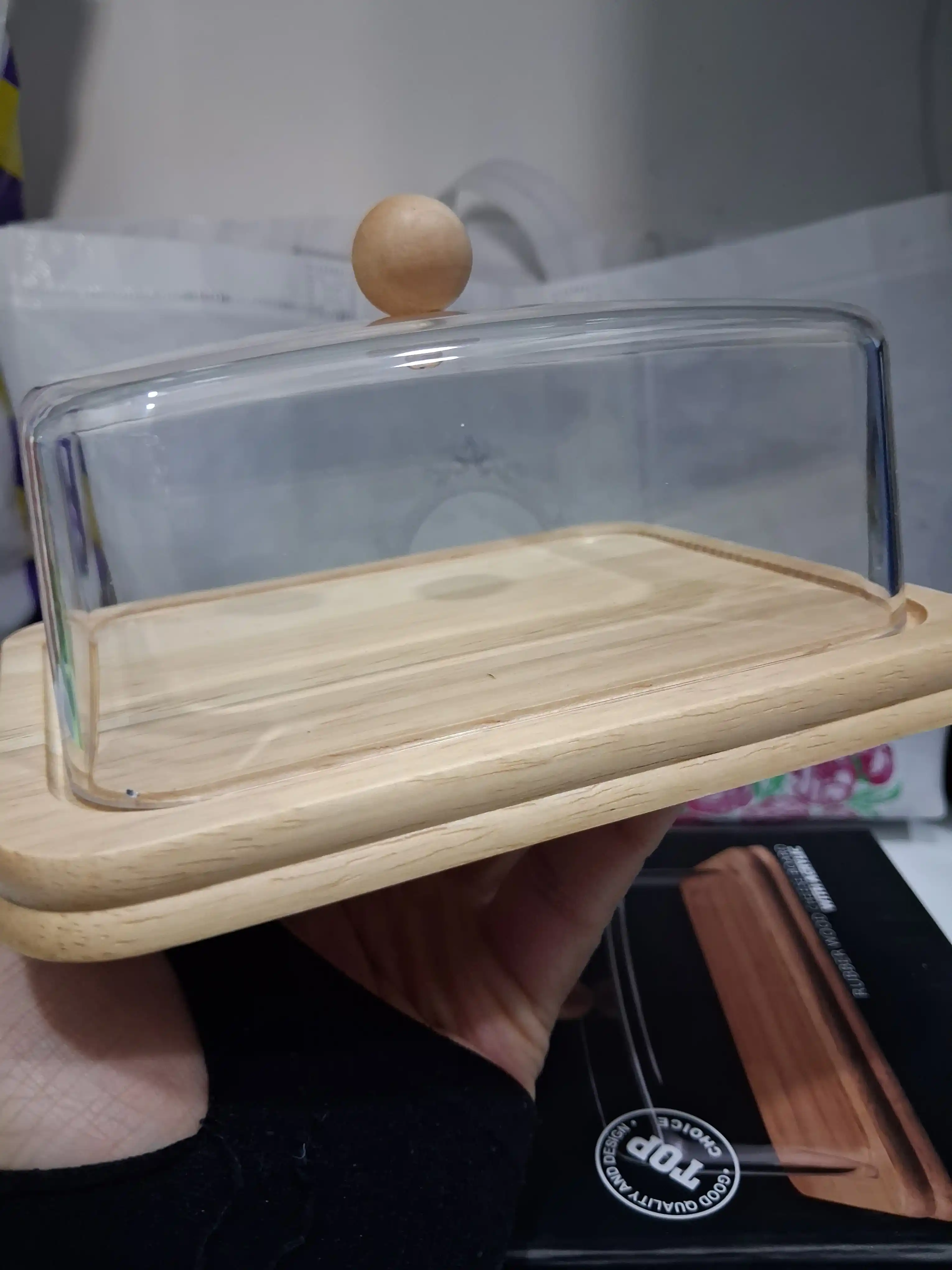 Масленка для масла с крышкой, из бамбука и пластика