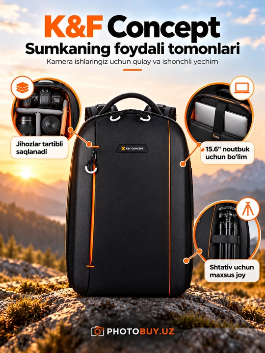 Рюкзак для камеры K&F Concept 18 л, 2 камеры, объективы, ноутбук 14"