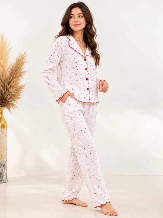 Ayollar uchun ikki qismli pijama, yurakchali uzun yengli kofta va shim, RAZMER; M–L-XL-XXL