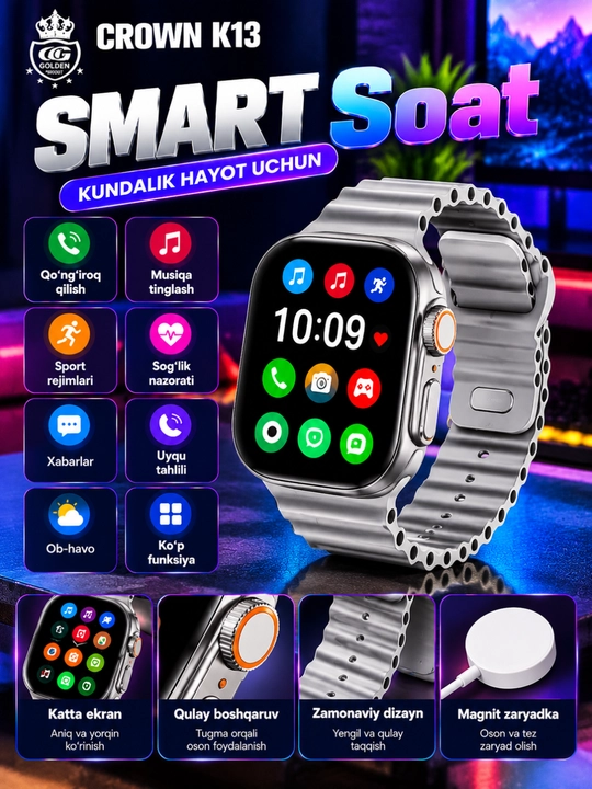 CROWN K13 ULTRA 2 Aqlli Soat, Bluetooth, Sport va Kundalik Foydalanish uchun