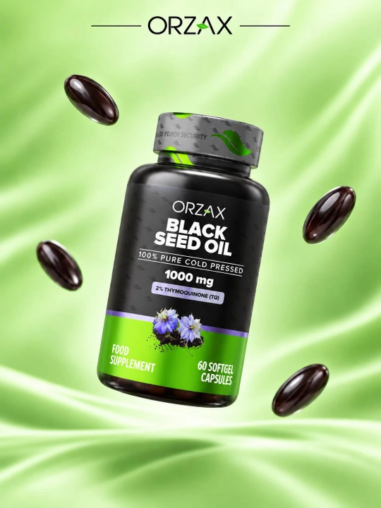 Orzax Black Seed Oil — qora sedana yog‘i 1000 mg, immunitet uchun, №60/90, Halol