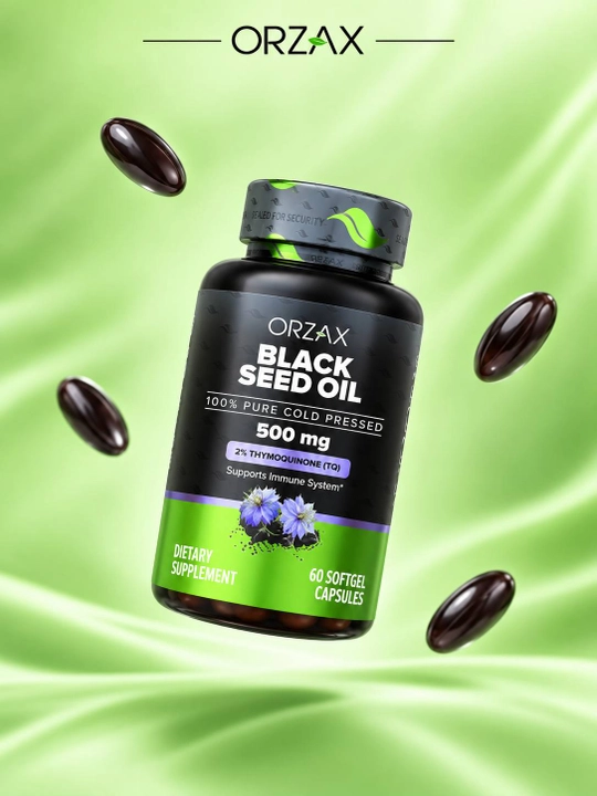 Orzax Black Seed Oil — qora sedana yog‘i 500 mg, immunitet uchun, Halol
