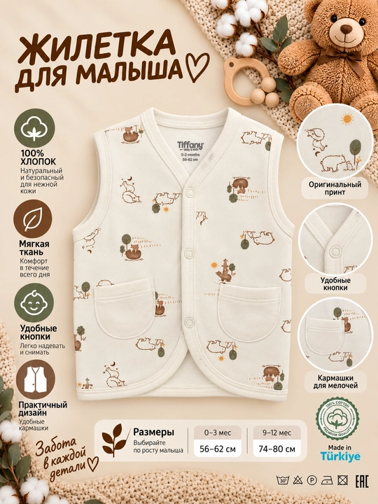 Детский муслиновый жилет Tiffany Baby Bear Brother с карманами - 