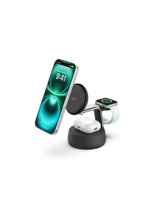 Беспроводное зарядное устройство Belkin 25W Qi2 3-in-1, для смартфонов, часов, наушников - 