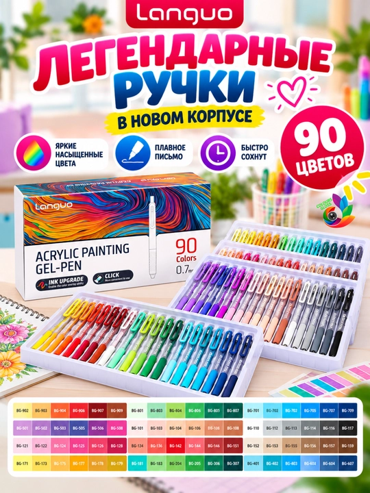 Акриловые цветные ручки, Languo, Acrylic Painting Gel Pen, 36, 54, 72 и 90 цветов - 