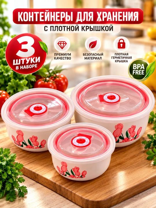 Стеклянные контейнеры для хранения продуктов, 3 шт - 