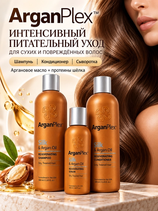 Набор для ухода за сухими и окрашенными волосами ArganPlex шампунь, кондиционер, сыворотка - 
