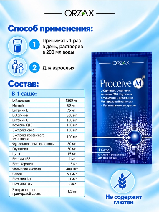 Инозитол Proceive M - комплекс для мужского репродуктивного здоровья и фертильности Халяль