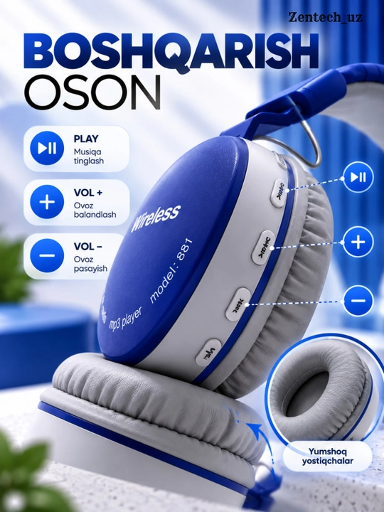 Беспроводные наушники Wireless 881A Bluetooth для музыки и повседневного использования