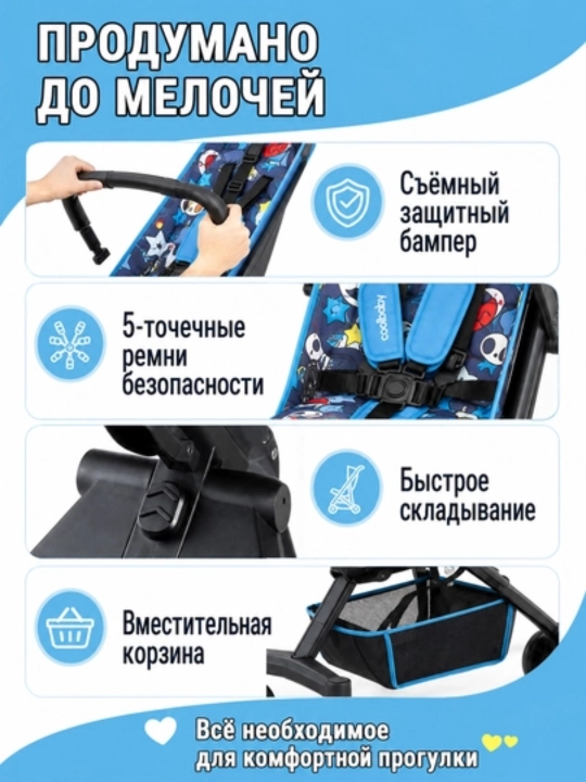 Детская коляска 4 колеса, сиденье 360°, складная, амортизация