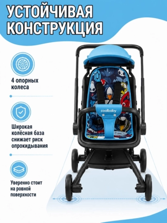 Детская коляска 4 колеса, сиденье 360°, складная, амортизация