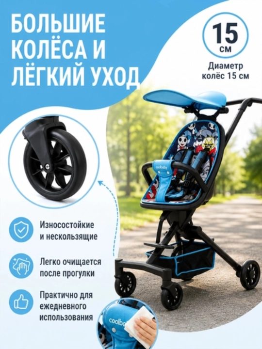 Детская коляска 4 колеса, сиденье 360°, складная, амортизация