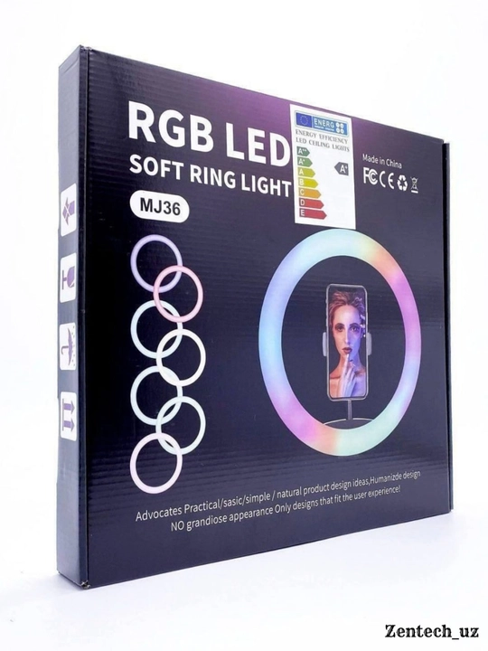 RGB LED Ring Light MJ36, цветная лампа с держателем для телефона, фото, видео и контента