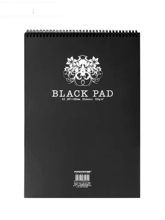 BLACK PAD qora rasm albomi — rasm chizish, eskizlar yaratish va ijodiy ishlar uchun albom