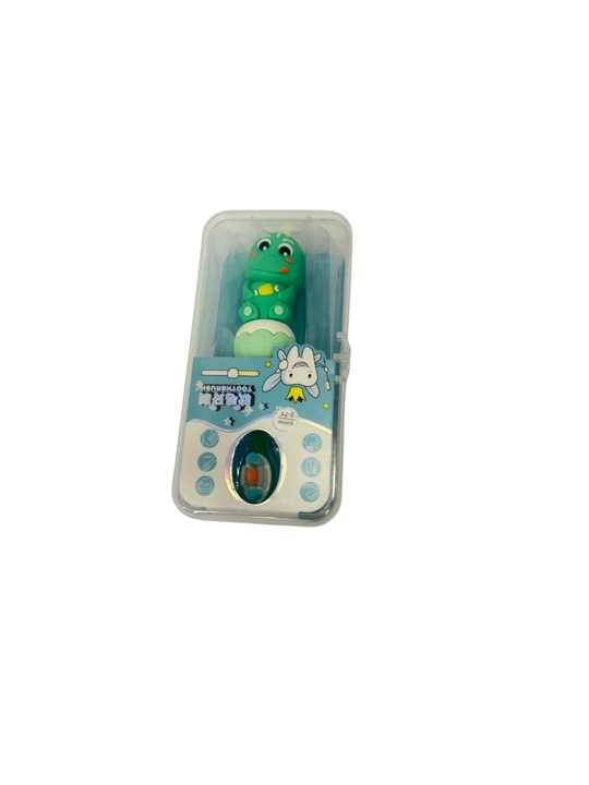 Bolalar tish cho‘tkasi Dinozavrcha, yumshoq tukli, futlyar bilan, 2–7 yosh