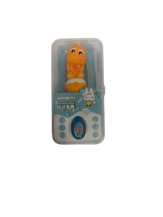 Bolalar tish cho‘tkasi Dinozavrcha, yumshoq tukli, futlyar bilan, 2–7 yosh