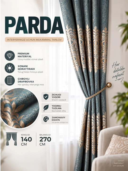 Hitech uslubdagi qalin parda – mehmonxona va yotoqxona uchun, zamonaviy dizayn - 