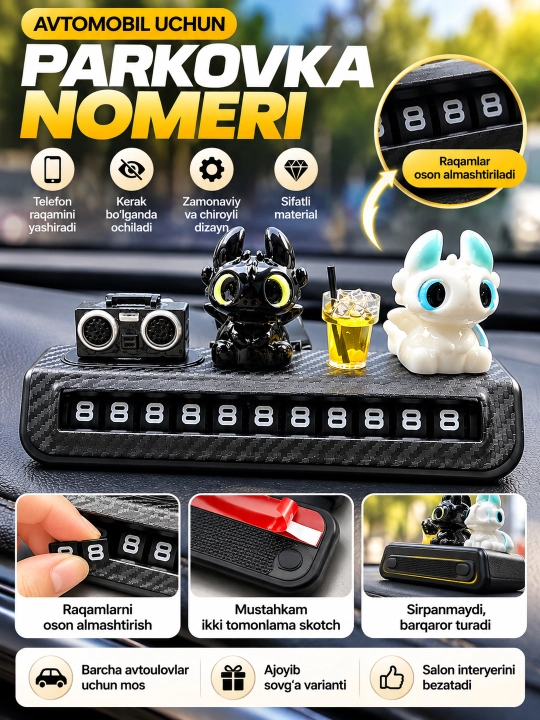 Avtomobil uchun parkovka raqami, telefon raqamini ko‘rsatish moslamasi, zamonaviy chiroyli - 