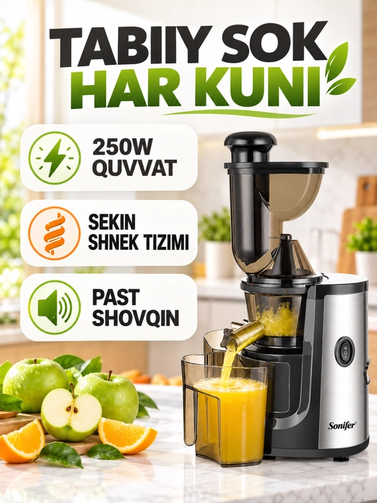 Sharbat chiqargich Sonifer, sekin shnek tizimli, past shovqin, 250 W - 