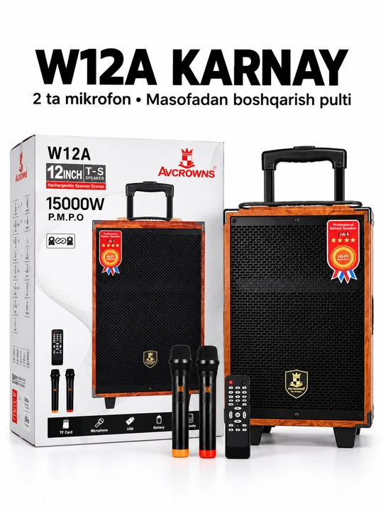 Karaoke kolonkasi BAAB B-Q8  BQ12, 2 ta simsiz mikrofon bilan