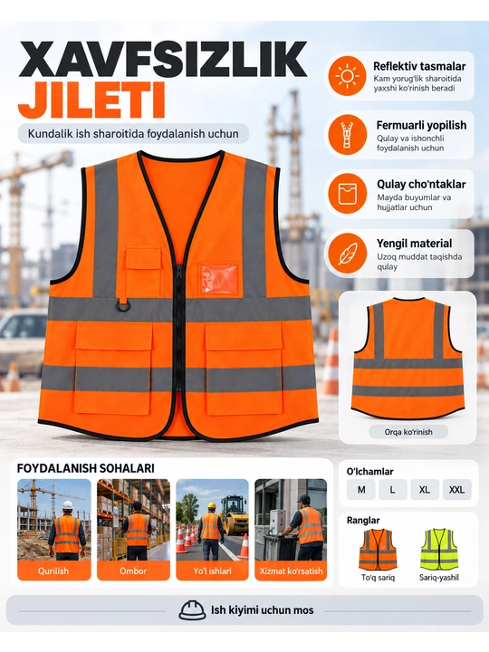 Reflektorli xavfsizlik jileti, sariq rang,sovzirang