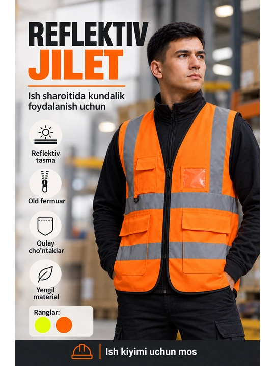 Reflektorli xavfsizlik jileti, sariq rang,sovzirang