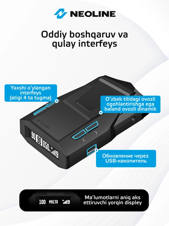 Neoline X-COP 7750s radar detektori, O'zbekiston uchun versiya