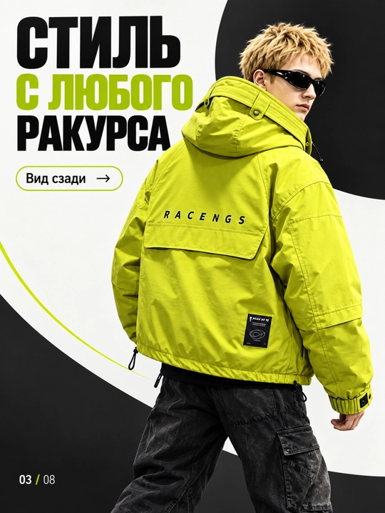 Куртка мужская с утиным пухом в корейском стиле лёгкая утеплённая капюшоном крой свободный