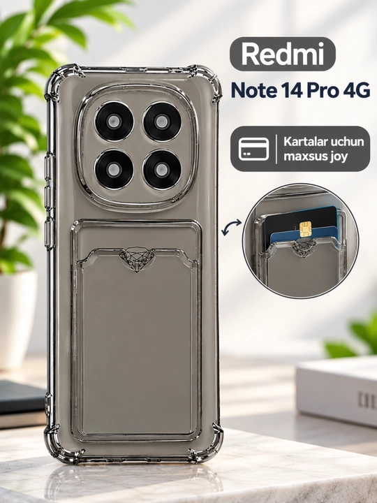 Прозрачный чехол с карманом для карт для Redmi Note 14 Pro 4G, белый - 