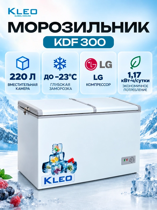 Muzlatgich Kleo KDF 300, 220 litr, -23C gacha, energiya samaradorligi yuqori morozilnik - 