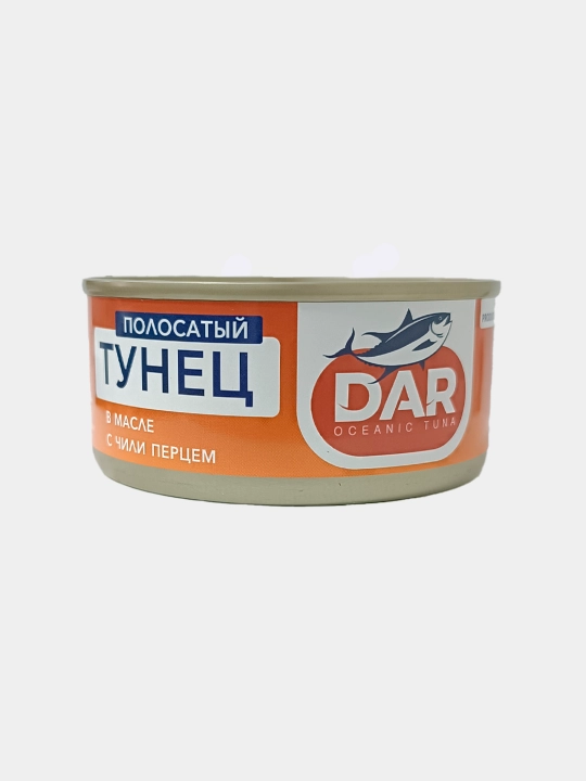 Тунец консервированный "DAR" Полосатый в подсолнечном масле и чили перцем, 160 г - 
