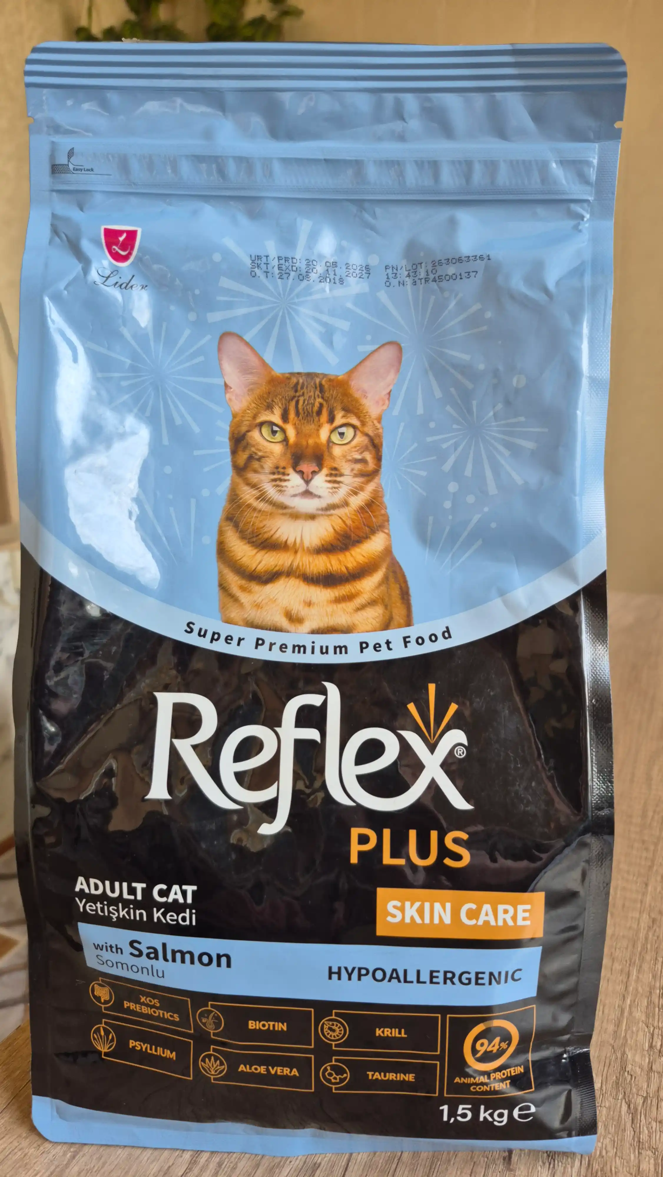 Reflex Plus Skin Care bu mushuklar uchun terini parvarishlashga mo‘ljallangan 1.5 kg